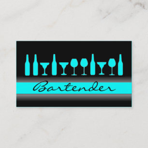 Black teal blue bartender drinks business card