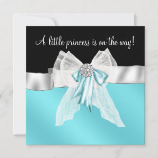 Black Teal Blue Bow Princess Baby Shower Invitation