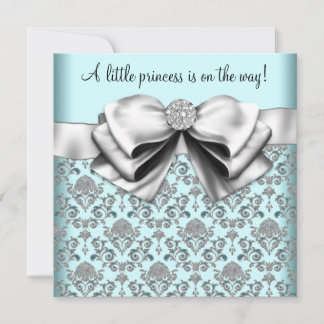Black Teal Blue Damask Princess Baby Shower Invitation
