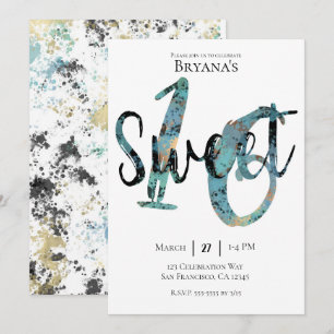 Black Teal Bronze Modern Sweet 16 Birthday Party Invitation