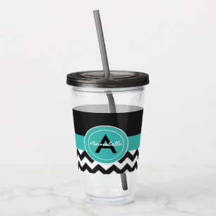 Black Teal Chevron Acrylic Tumbler