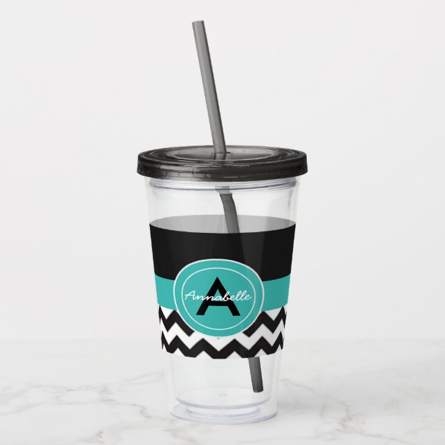 Black Teal Chevron Acrylic Tumbler (Left)