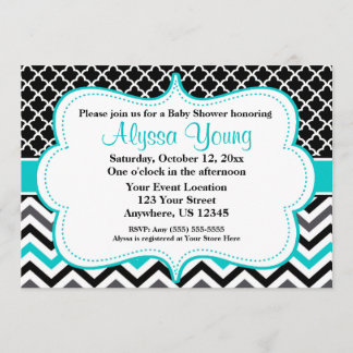 Black Teal Chevron Invitation