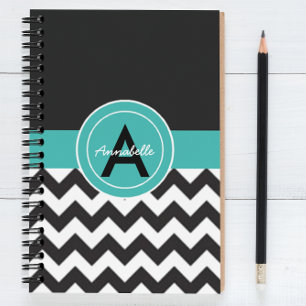 Black Teal Chevron Spiral Notebook