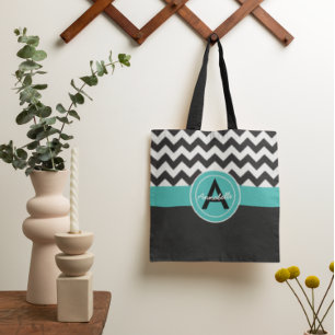 Black Teal Chevron Tote Bag