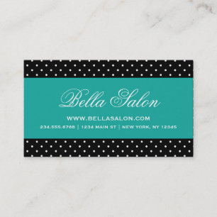 Black & Teal Cute Modern Polka Dots Business Card