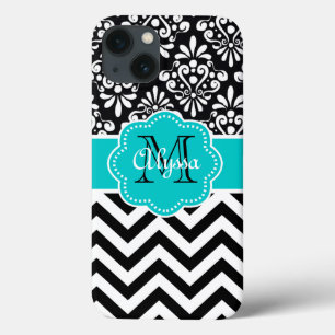Black Teal Damask Chevron Phone Case