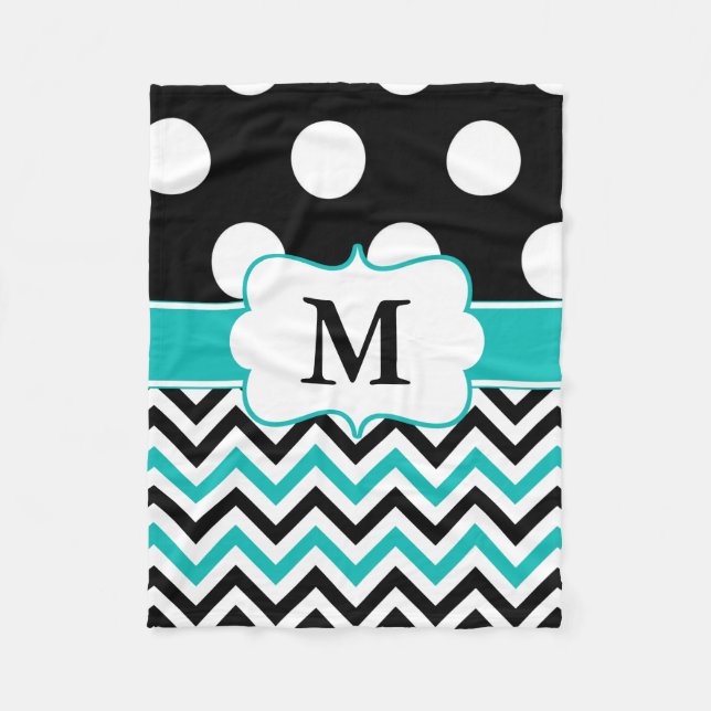 Black Teal Dots Chevron Monogram Blanket (Front)