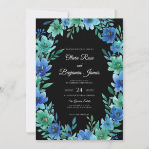 Black Teal Foliage Eucalyptus Wedding Invitation