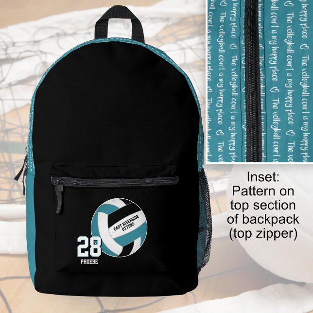 black teal girls teens volleyball team colours printed backpack (Creator Uploaded)