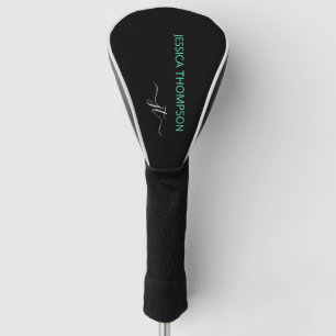 Black Teal Girly Golf Club Modern Monogram Name Golf Head Cover