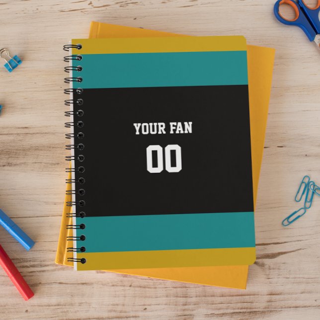 Black, Teal & Gold Football Team Personalized Spiral Notebook (Creator Uploaded)