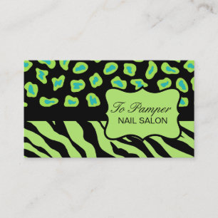 Black, Teal & Green Zebra & Cheetah Skin Custom Business Card