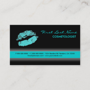 Black teal lipstick mark glitter business cards