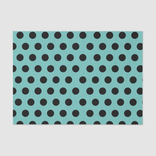 Black & Teal Medium Sized Polka Dot Tissue Paper (Front)