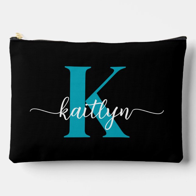 Black Teal Monogram Accessory Pouch (Front)