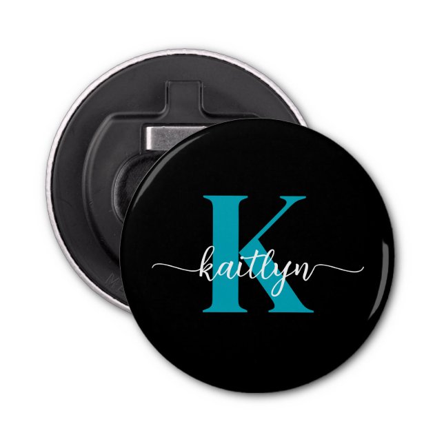 Black Teal Monogram Bottle Opener (Front)