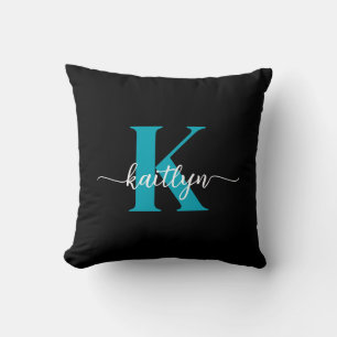 Black Teal Monogram Cushion