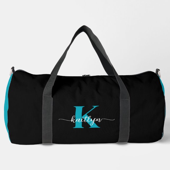 Black Teal Monogram Duffle Bag (Front)