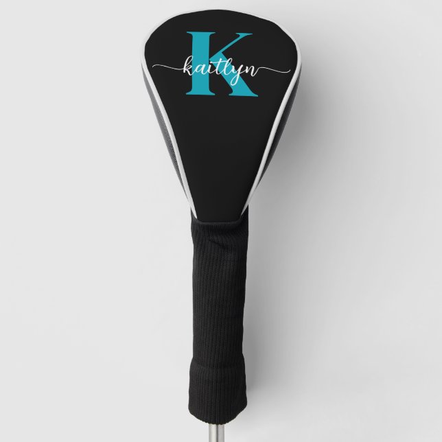 Black Teal Monogram Golf Head Cover (Front)