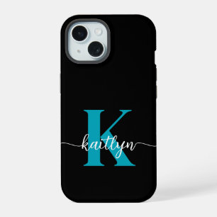 Black Teal Monogram iPhone 15 Case
