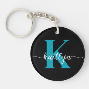 Black Teal Monogram Key Ring