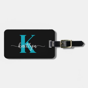 Black Teal Monogram Luggage Tag