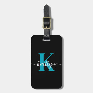 Black Teal Monogram Luggage Tag