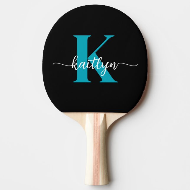 Black Teal Monogram Ping Pong Paddle (Front)