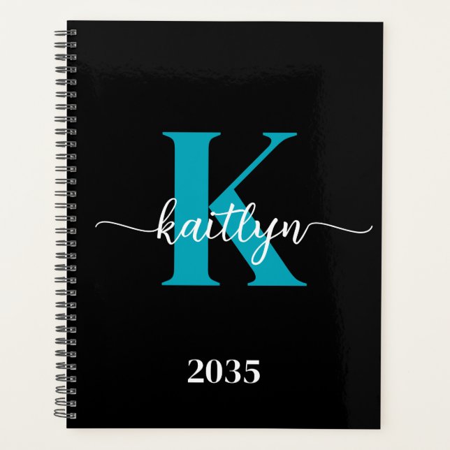 Black Teal Monogram Planner (Front)
