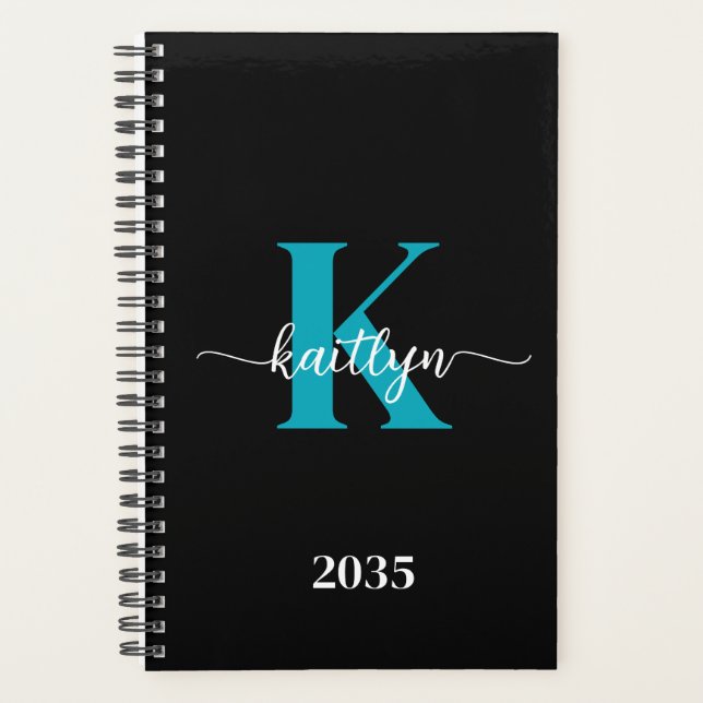 Black Teal Monogram Planner (Front)