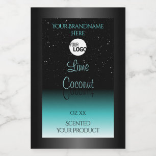 Black Teal Ombre Product Labels Soft Glitter Logo