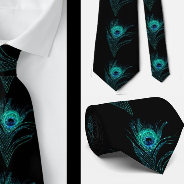 Black Teal Peacock Feathers Weddings Neck Tie (Creator Uploaded)