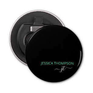 Black Teal Personalised Modern Monogram Name  Bottle Opener