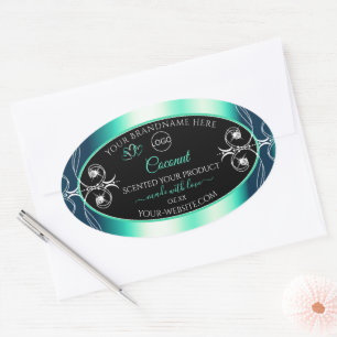 Black Teal Product Labels Diamonds Hearts and Logo