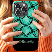 Black Teal Retro 1920s Gatsby Palms Script Name