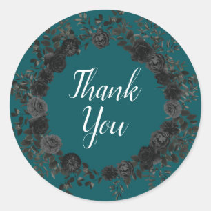 Black Teal Rose Gothic Elegant Wedding Classic Round Sticker