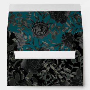 Black Teal Rose Gothic Elegant Wedding Envelope