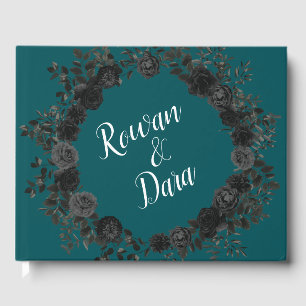 Black Teal Rose Gothic Elegant Wedding Guest Book