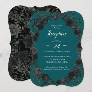 Black Teal Rose Gothic Elegant Wedding Invitation