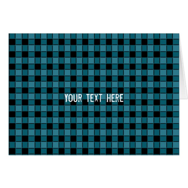 Black & Teal Square Chequered Plaid Fold Card (Front Horizontal)