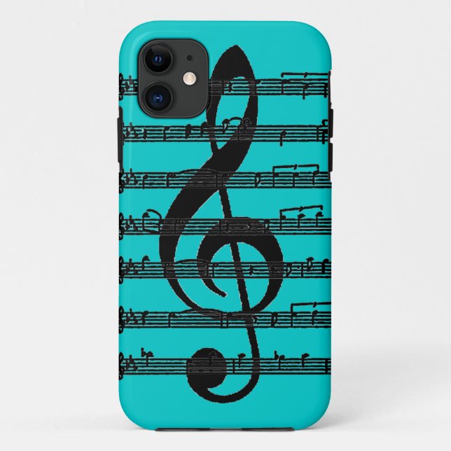 Black teal treble clef music note iphone 5 case (Back)