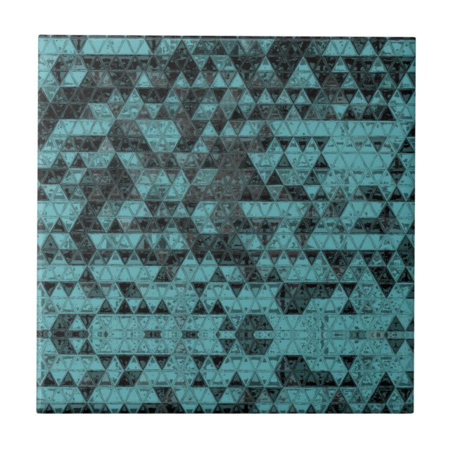 Black & Teal Triangle Mosaic Tile (Front)