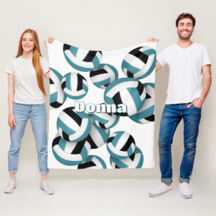 black teal volleyballs girls sports team colors fleece blanket