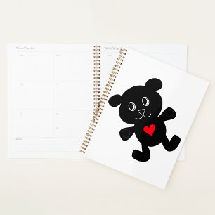 Black Teddy Bear Love Spiral Planner