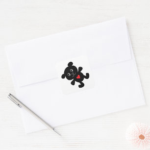 Black Teddy Bear Love Square Sticker