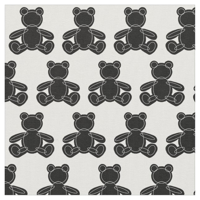 Black Teddy Bear Outline Fabric (Close Up)