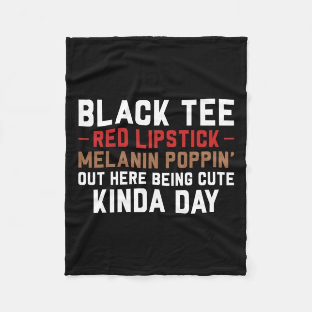 Black Tee Red Lipstick Melanin Brown Skin Black Hi Fleece Blanket (Front)