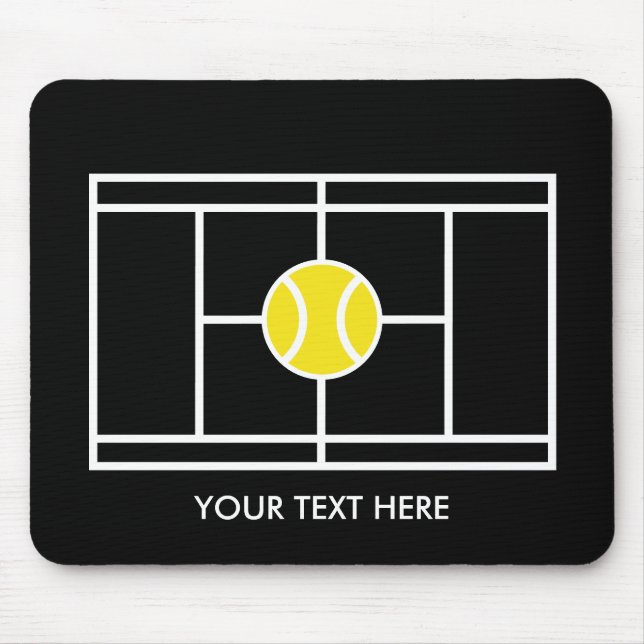 Black Tennis Court Mousepad gift with custom text (Front)
