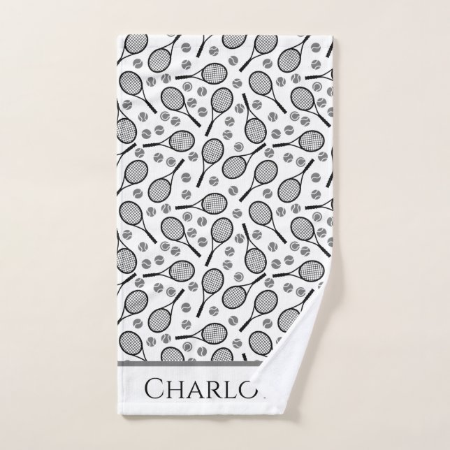Black Tennis Rackets and Grey Balls Customisable Hand Towel (Hand Towel)